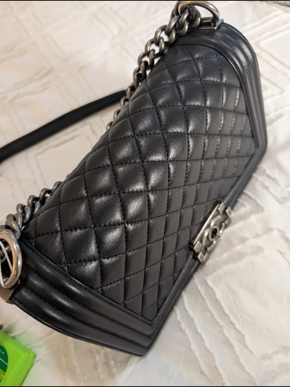 Chanel Black Quilted Leather Boy Bag with Chain Strap